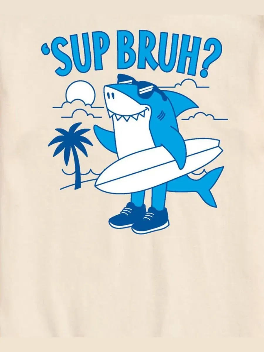 Футболка с принтом Sup Bruh Shark AIRWAVES — изображение 3 из 3, бежевый