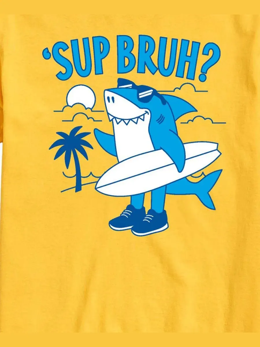 Футболка с принтом Sup Bruh Shark AIRWAVES — изображение 3 из 3, желтый