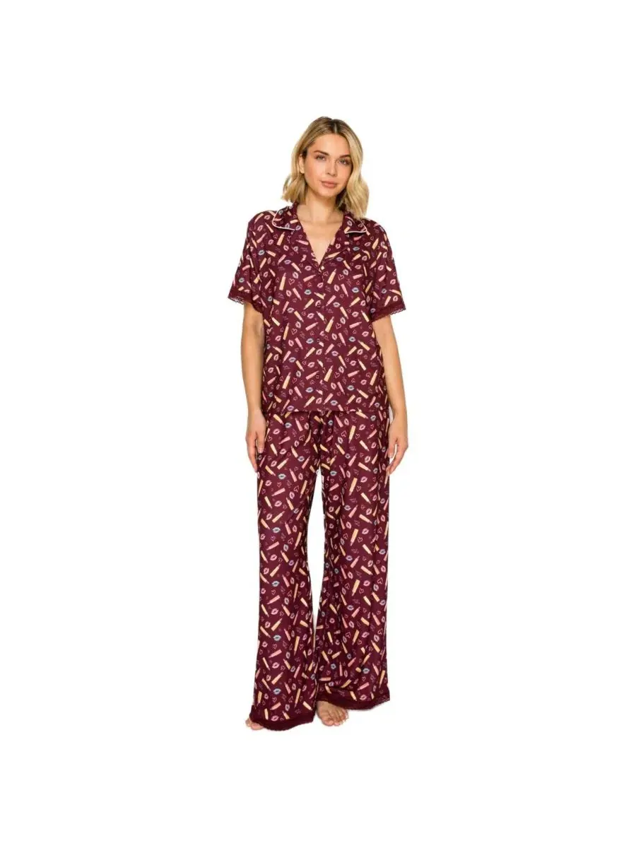 Комплект из рубашки и брюк Yummy Jersey Notched Collar and Wide Leg Pants Set Studio Badgley
