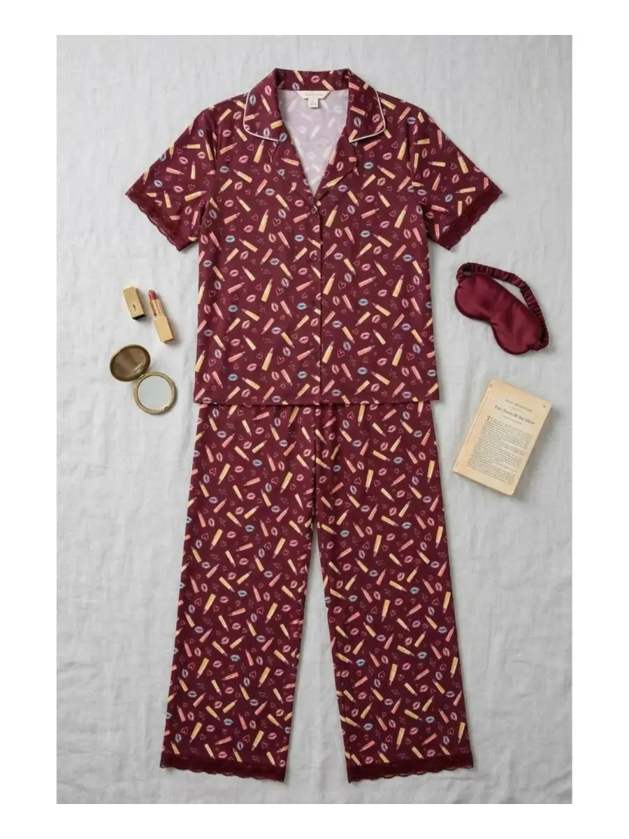 Комплект из рубашки и брюк Yummy Jersey Notched Collar and Wide Leg Pants Set Studio Badgley — изображение 4 из 5