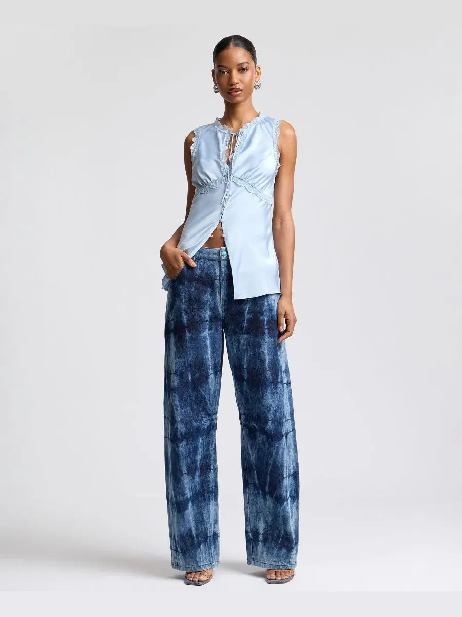 Джинсы с завязками-тай-дай Navy Tie Dye Avec Les Filles — изображение 2 из 5, темно-синий
