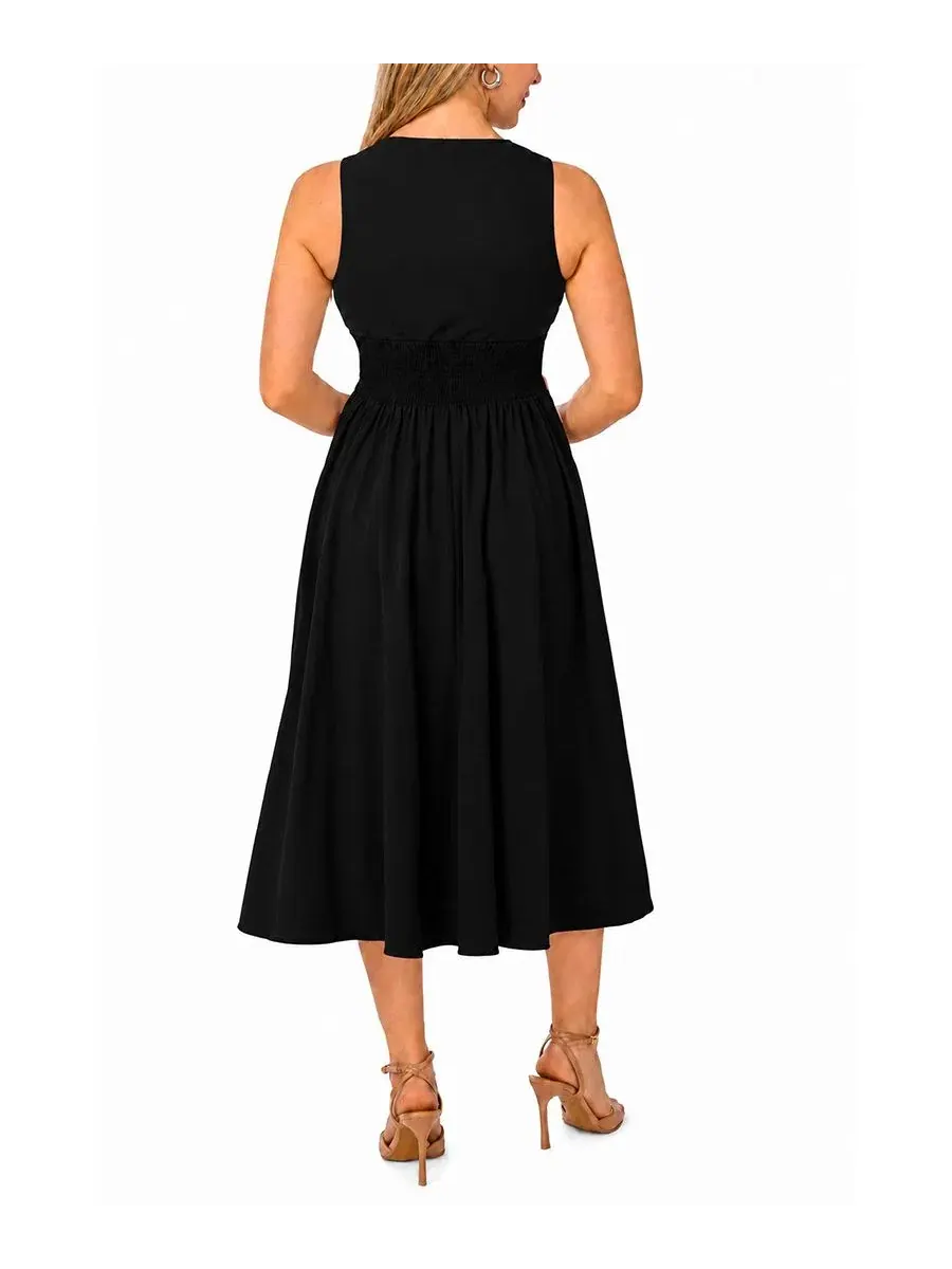 Платье-миди без рукавов с поясом Petite Sleeveless Buckle-Waist Midi Dress MSK — изображение 4 из 4, черный