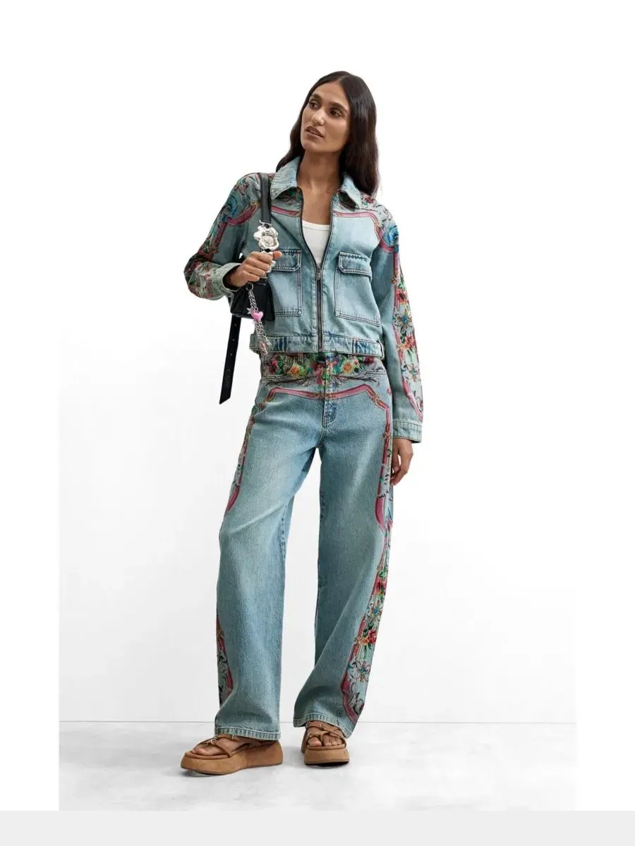 Джинсы с высокой посадкой и принтом Desigual — изображение 2 из 3, светлый синий