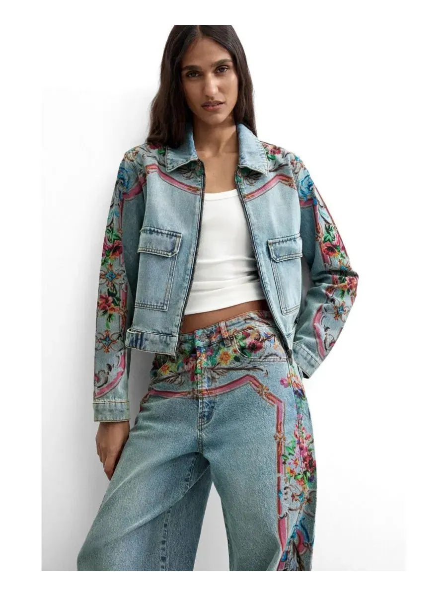 Джинсы с высокой посадкой и принтом Desigual — изображение 3 из 3, светлый синий