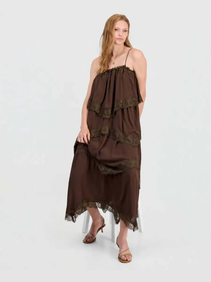 Платье макси с ярусами, модель Tiered Maxi Dress And Now This — изображение 2 из 4, коричневый