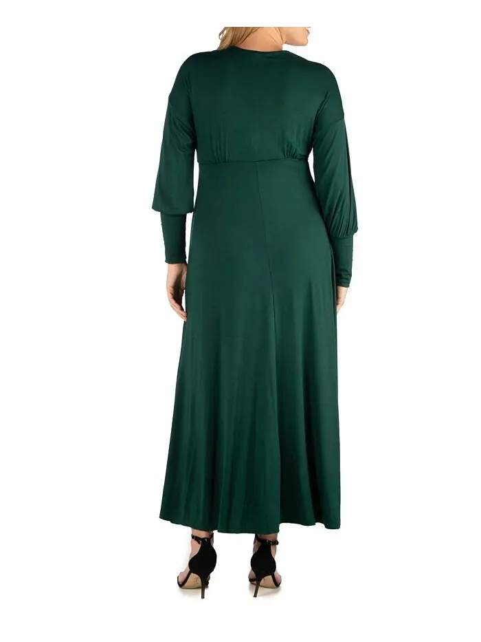 Женское платье макси больших размеров с епископскими рукавами 24seven Comfort Apparel — изображение 3 из 3, зеленый