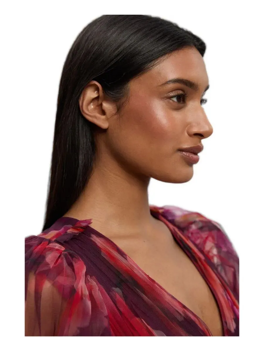 Платье мини из тюля с рукавом-фонарик Karen Millen — изображение 2 из 8, фиолетовый