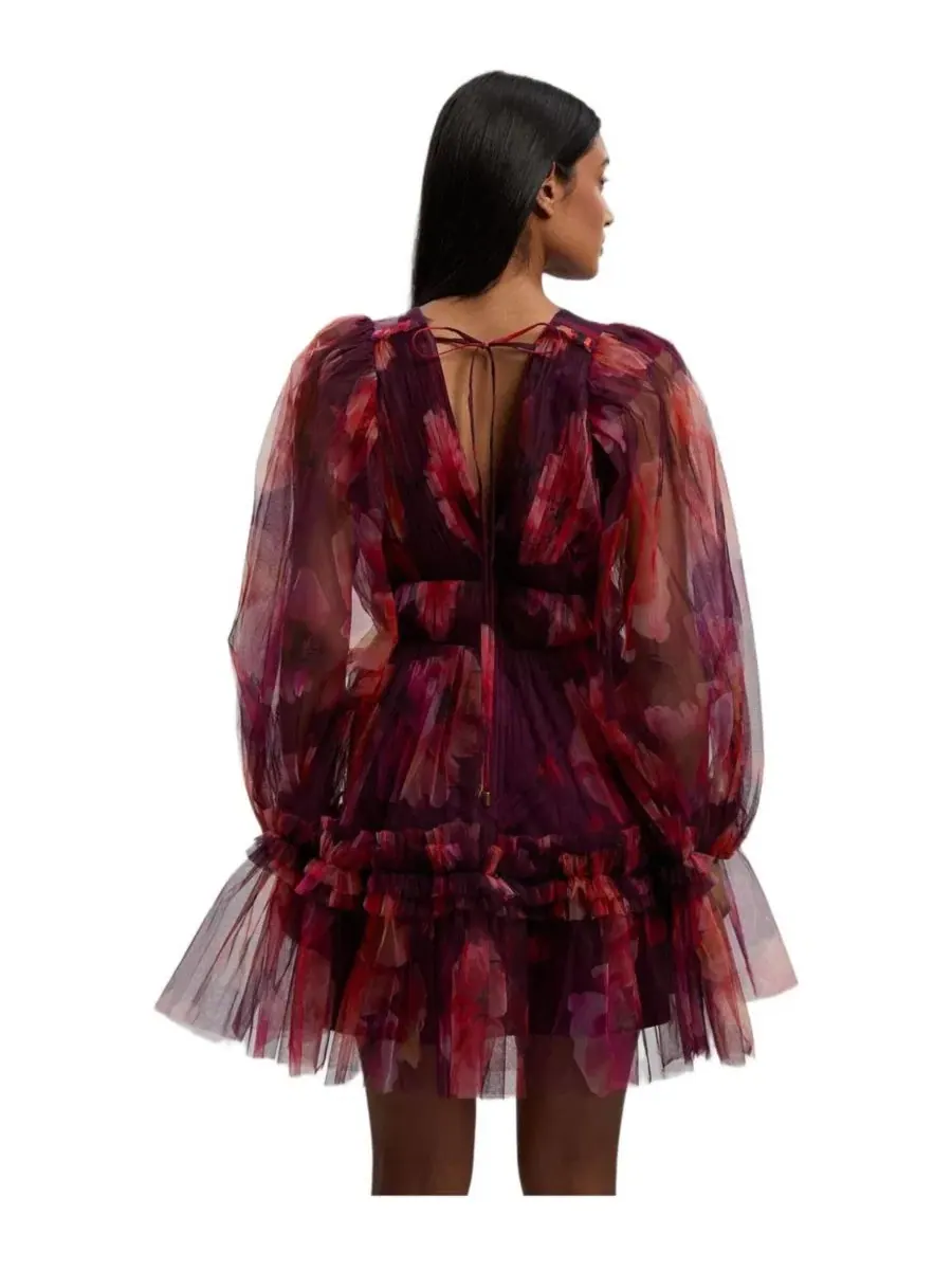 Платье мини из тюля с рукавом-фонарик Karen Millen — изображение 3 из 8, фиолетовый