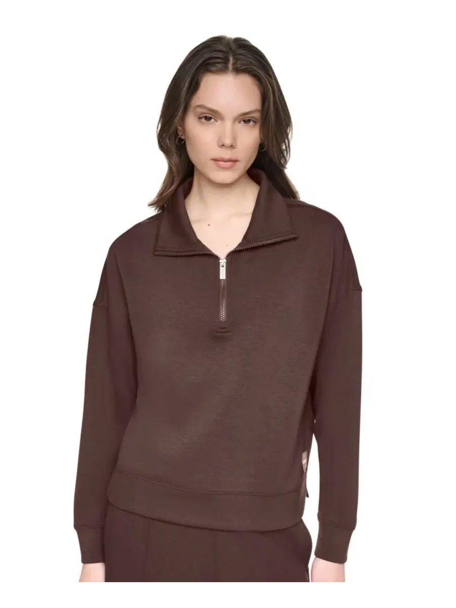 Свитшот с высоким воротником и полузамком, из стрейч-скубы DKNY Sport — изображение 1 из 8, эспрессо