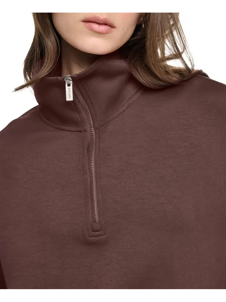 Свитшот с высоким воротником и полузамком, из стрейч-скубы DKNY Sport — изображение 4 из 8, эспрессо