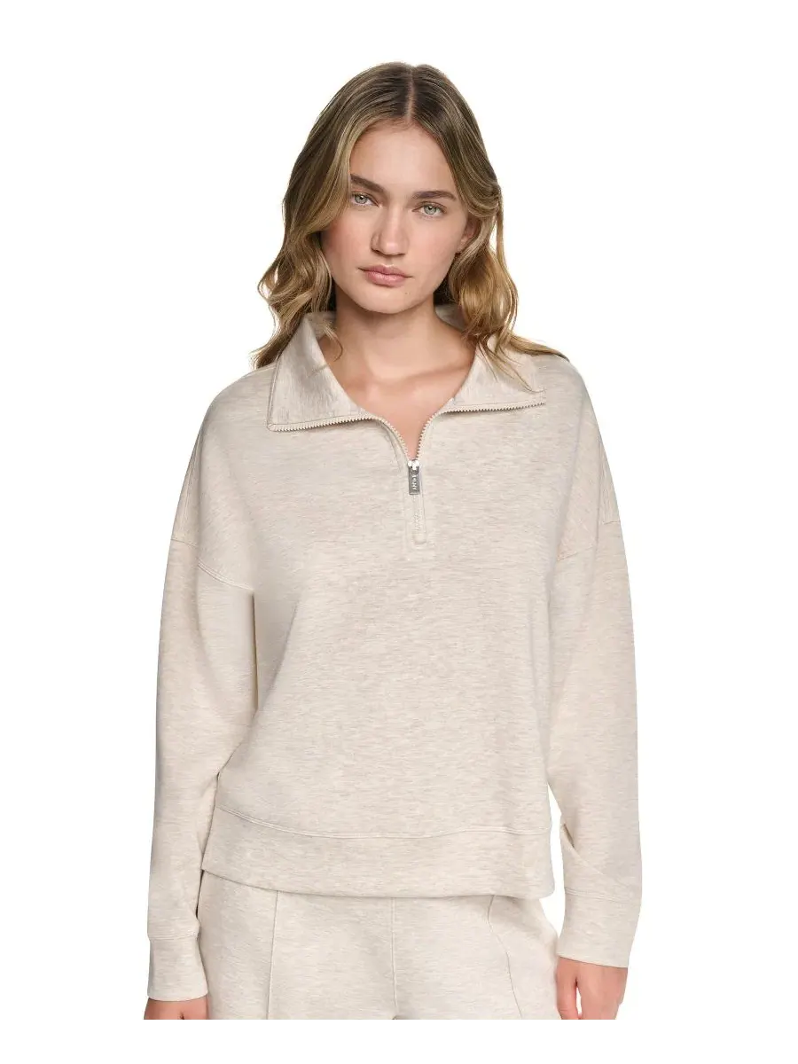 Свитшот с высоким воротником и полузамком из стрейч-скубы DKNY Sport, Cortado Heather