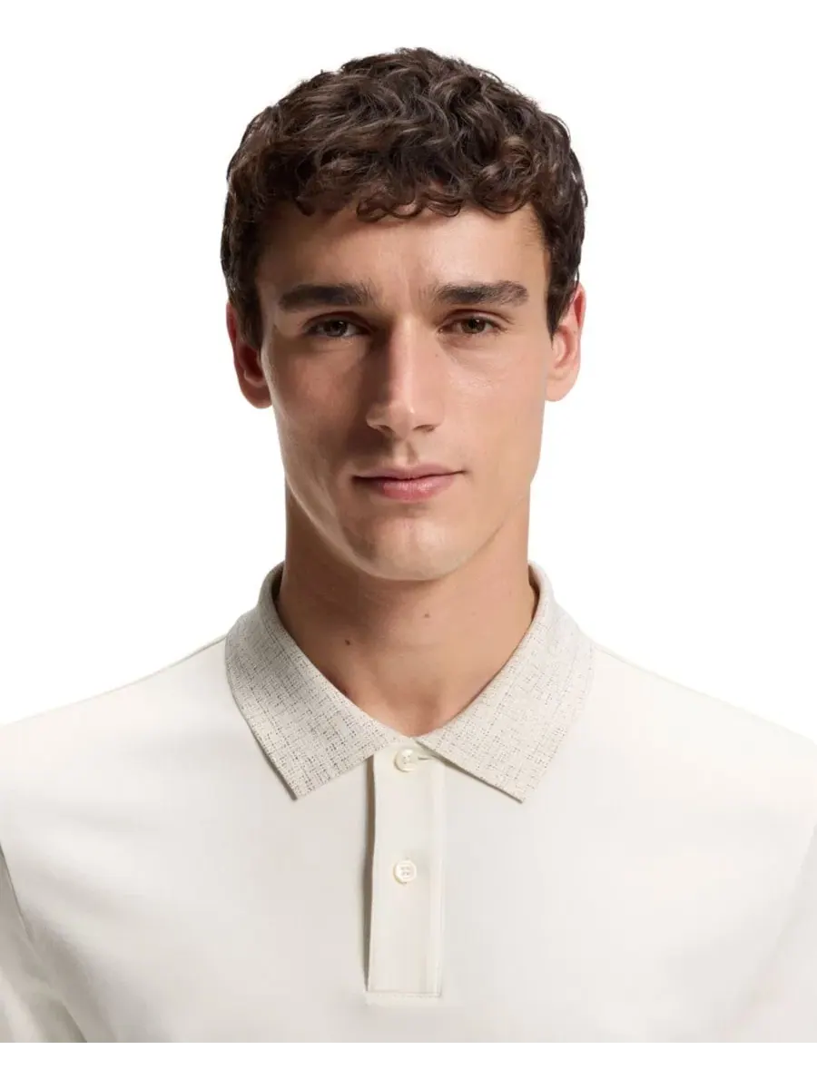 Поло из хлопка с узорчатым воротником Hugo Boss — изображение 5 из 5, белый