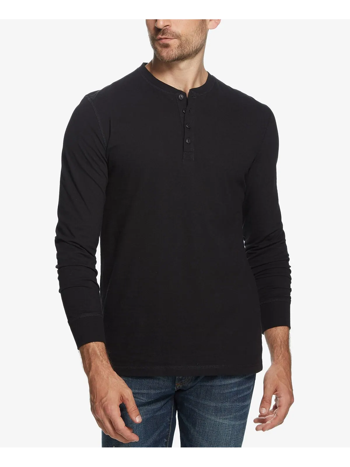 Мужская футболка henley из матового джерси с длинным рукавом Weatherproof Vintage — изображение 1 из 3, черный