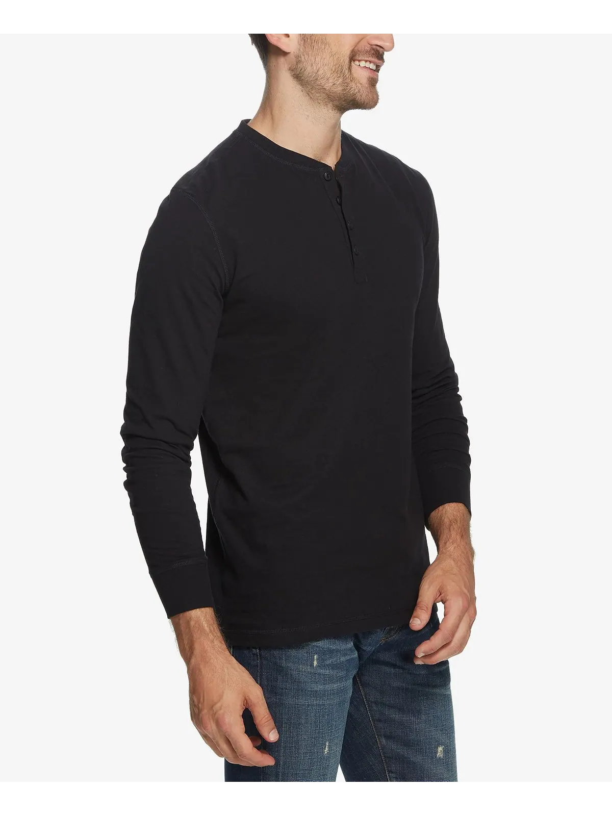 Мужская футболка henley из матового джерси с длинным рукавом Weatherproof Vintage — изображение 2 из 3, черный