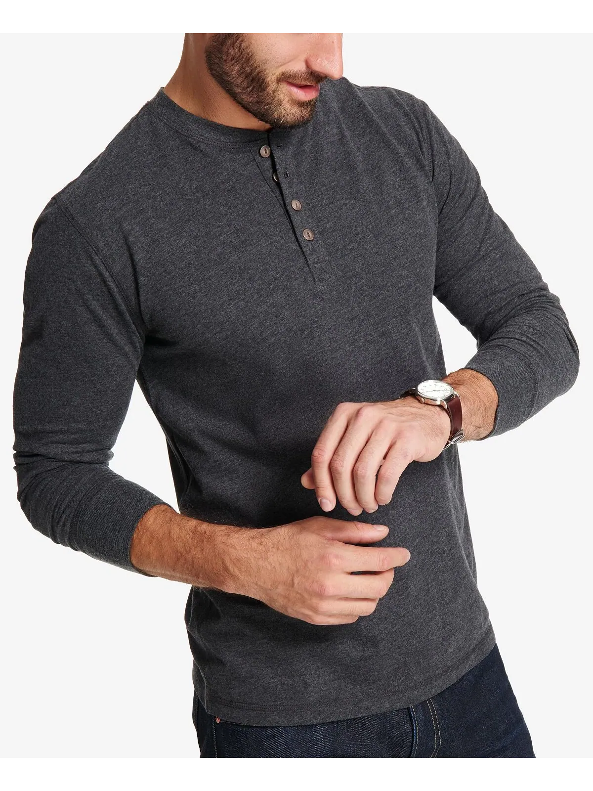 Мужская футболка henley из матового джерси с длинным рукавом Weatherproof Vintage — изображение 2 из 3, черный