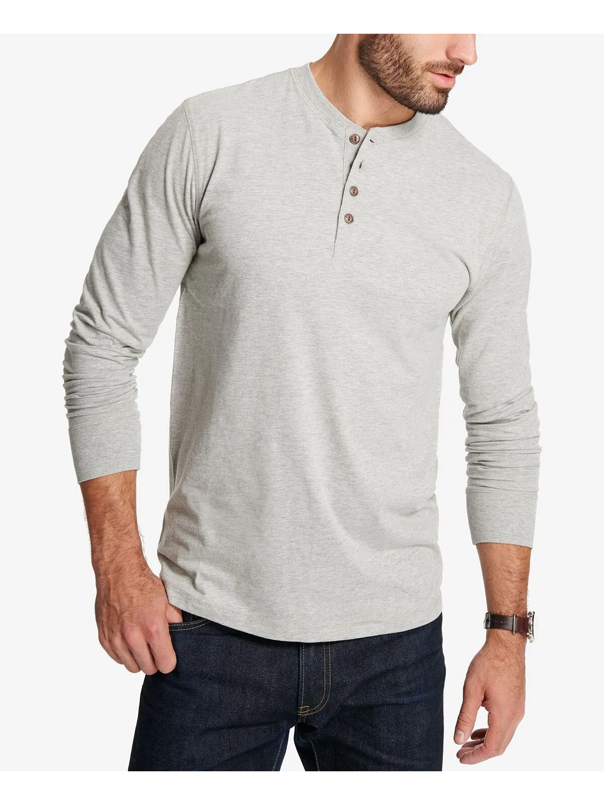 Мужская футболка henley из матового джерси с длинным рукавом Weatherproof Vintage — изображение 2 из 3, светлый серый