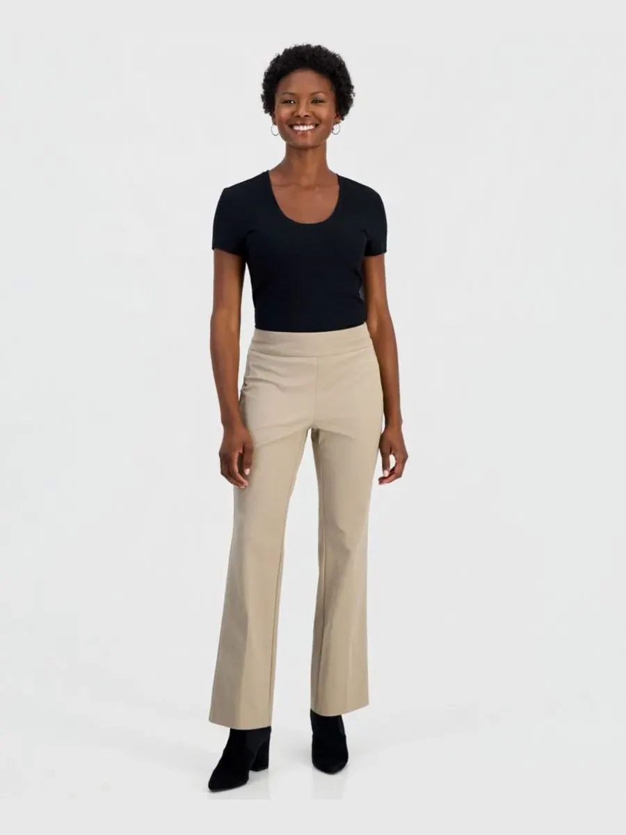 Брюки-клеш зауженные с высокой посадкой Petite Pull-On Bi-Stretch Bootcut I.N.C. International — изображение 1 из 4, бежевый