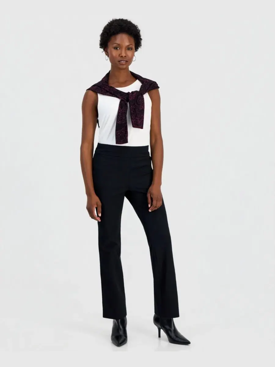 Брюки-клеш с высокой посадкой би-стрейч Petite Pull-On I.N.C. International Concepts — изображение 1 из 4, глубокий черный