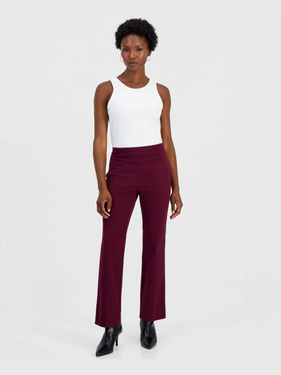 Брюки-бананы с завышенной талией, модель Petite Pull-On Bi-Stretch Bootcut I.N.C. International — изображение 1 из 4, винный