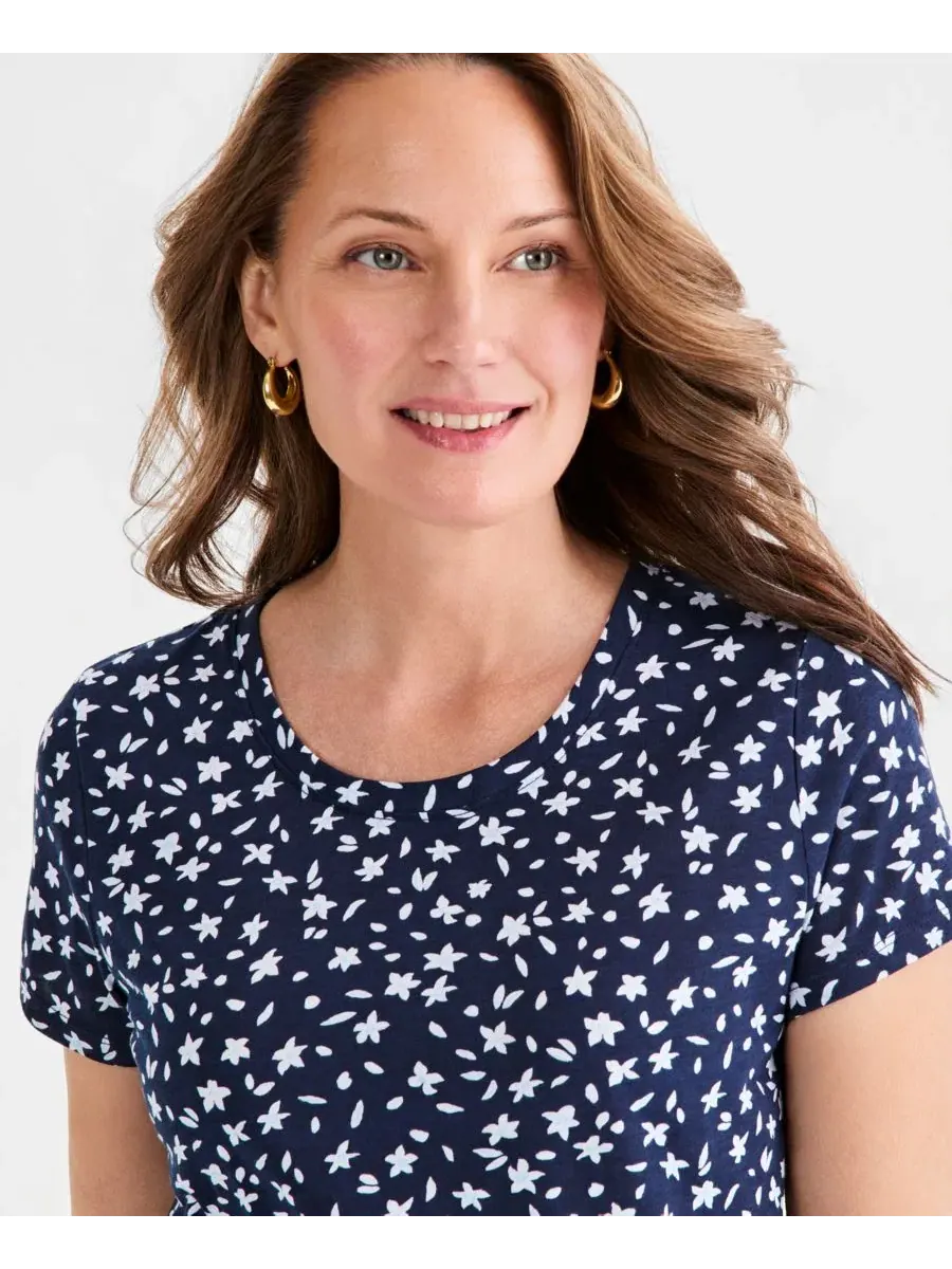 Футболка с коротким рукавом и принтом Petite Short-Sleeve Ditsy Print Crewneck T-Shirt Style & Co — изображение 3 из 4, синий