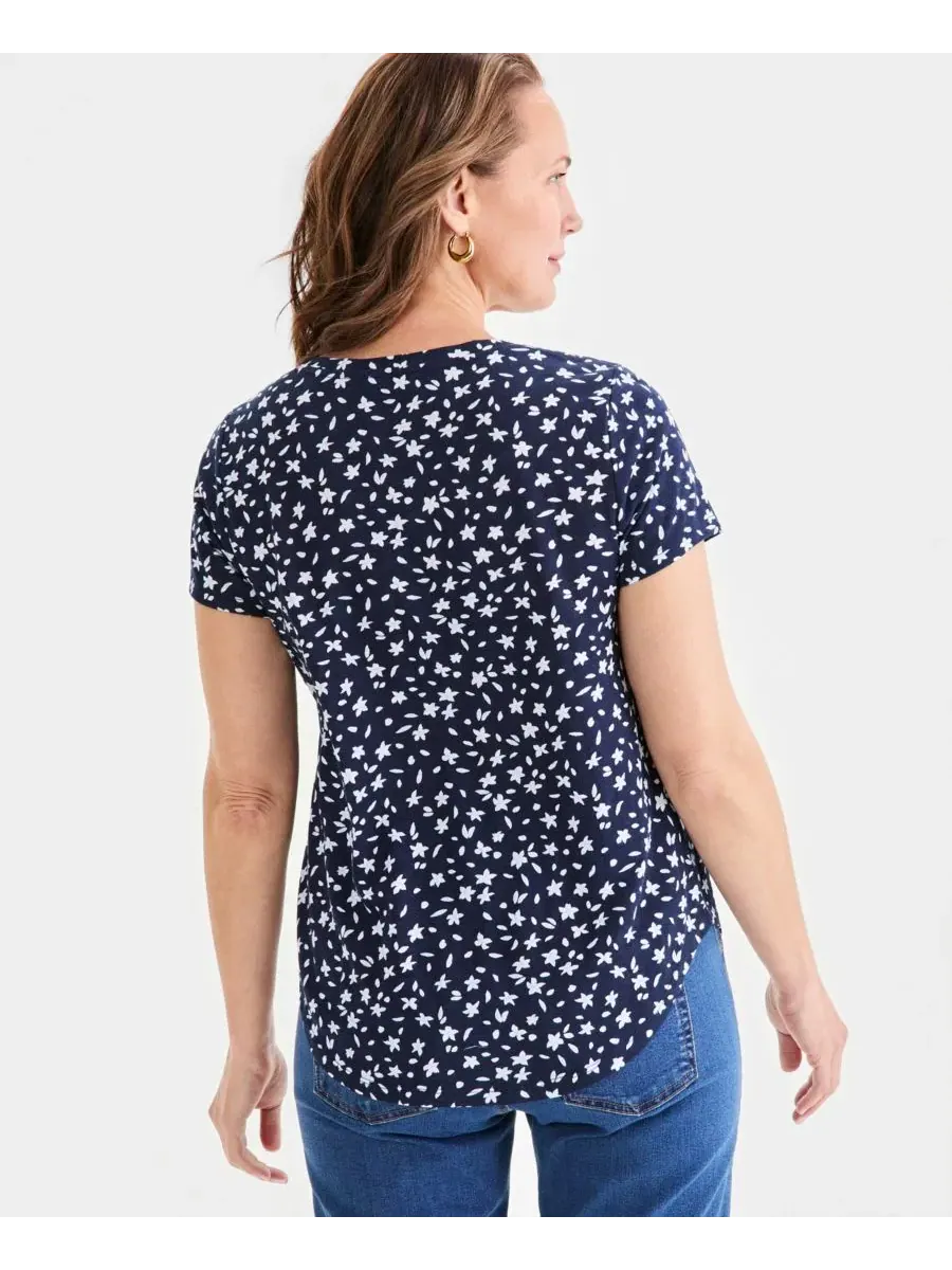 Футболка с коротким рукавом и принтом Petite Short-Sleeve Ditsy Print Crewneck T-Shirt Style & Co — изображение 4 из 4, синий