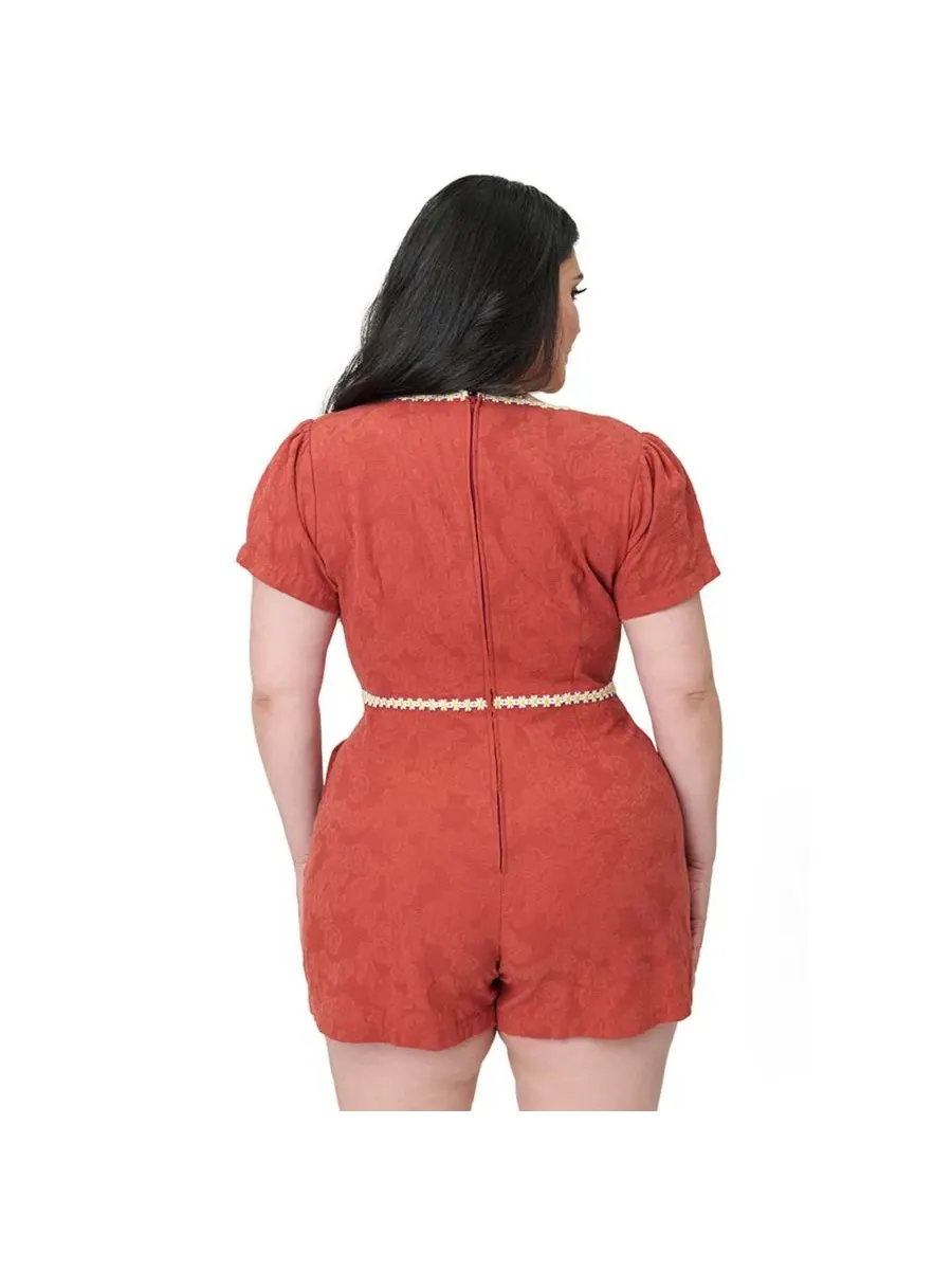Боди-комбинезон с принтом Daisy Plus Size Unique Vintage — изображение 2 из 5, красный белый