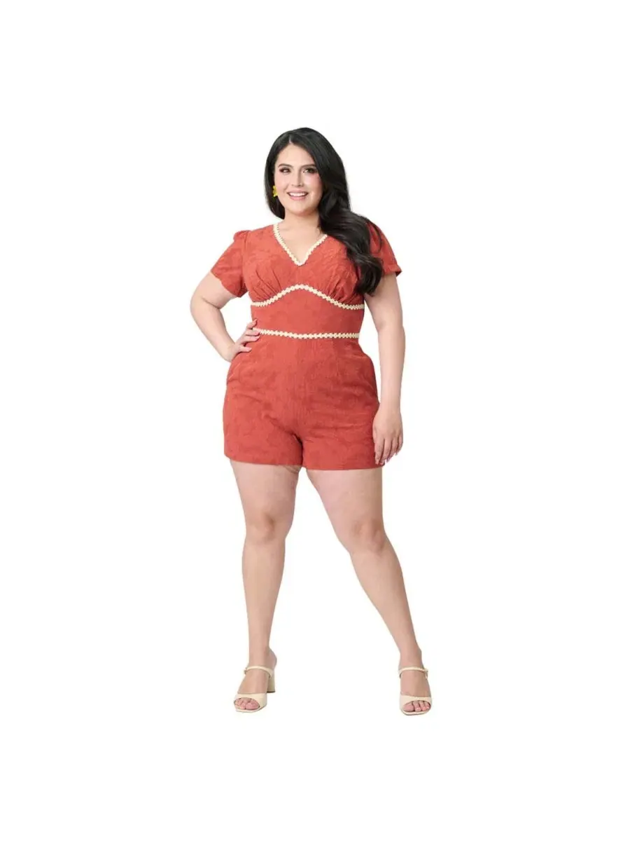 Боди-комбинезон с принтом Daisy Plus Size Unique Vintage — изображение 3 из 5, красный белый