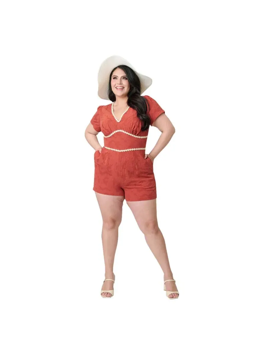 Боди-комбинезон с принтом Daisy Plus Size Unique Vintage — изображение 5 из 5, красный белый