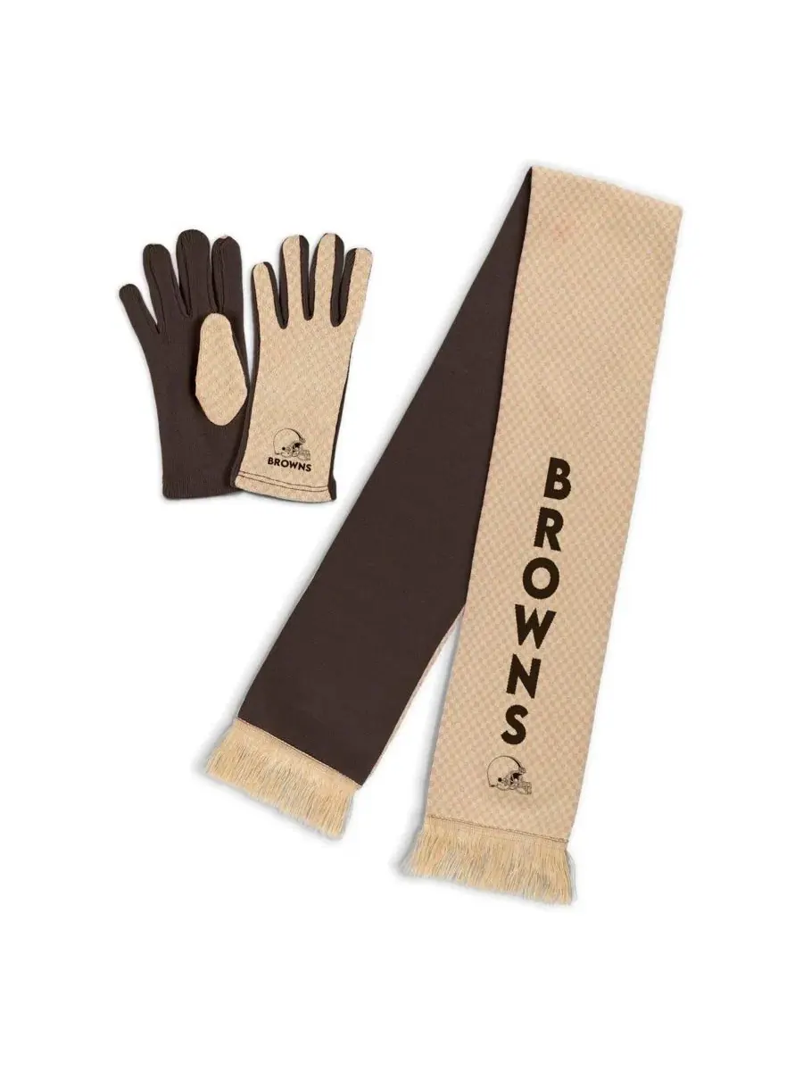 Комплект из шарфа и перчаток с вышитым логотипом Cleveland Browns Tonal Microcheck WEAR by Erin — бежевый
