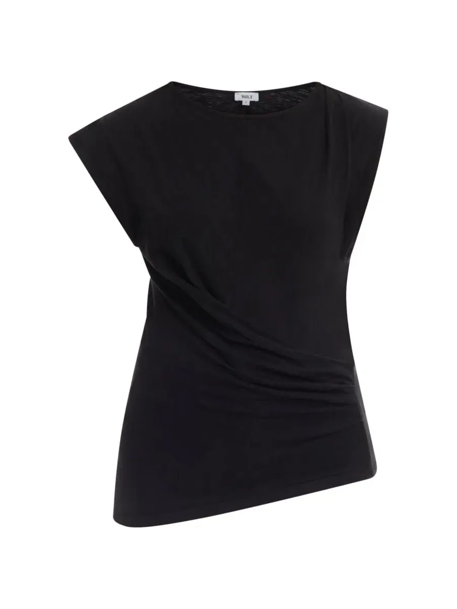 Футболка с лодочным вырезом и закатанными рукавами, модель Boat Neck Rolled Cuff WILT — изображение 6 из 9, черный