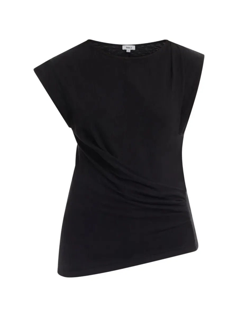 Футболка с лодочным вырезом и закатанными рукавами, модель Boat Neck Rolled Cuff WILT — изображение 9 из 9, черный