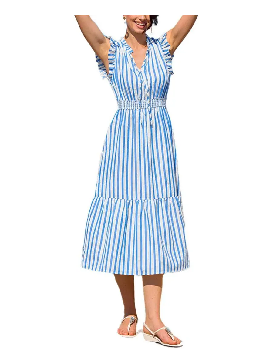 Платье-макси без рукавов с принтом Rain Check Striped Cupshe — изображение 1 из 3, белый