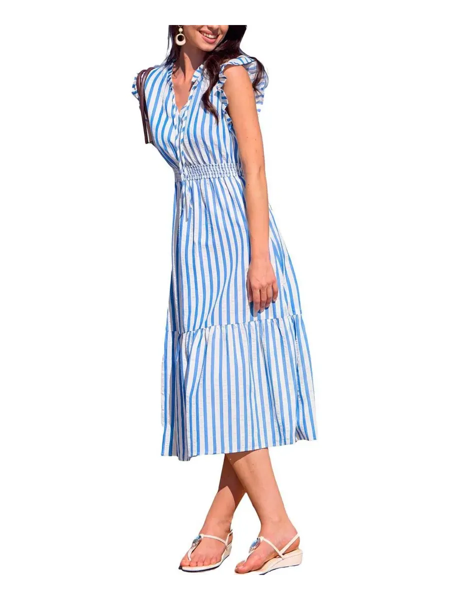 Платье-макси без рукавов с принтом Rain Check Striped Cupshe — изображение 2 из 3, белый