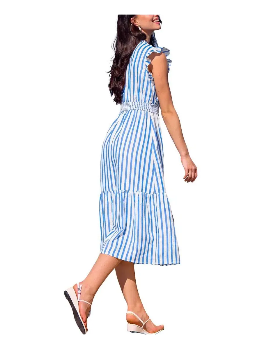 Платье-макси без рукавов с принтом Rain Check Striped Cupshe — изображение 3 из 3, белый