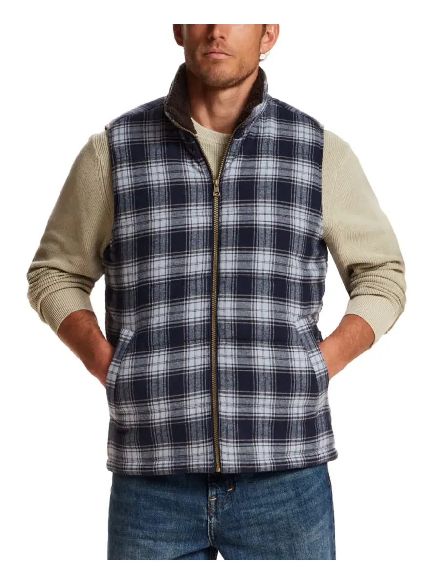 Жилет фланелевый в клетку с подкладкой из шерпы Nordic Navy Weatherproof Vintage — синий