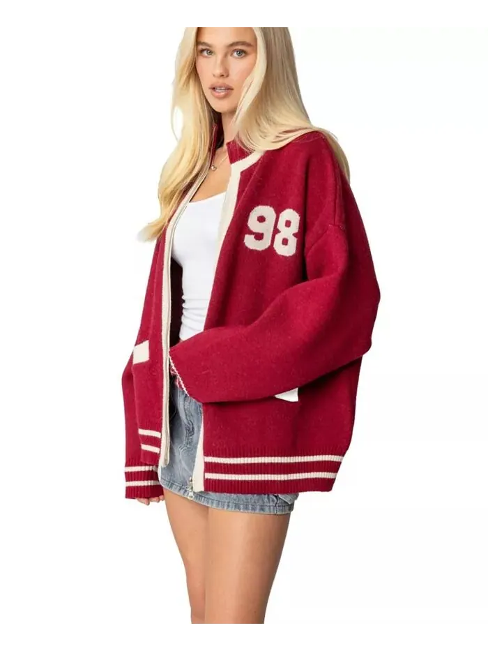 Женский свитер 98 Varsity на молнии Edikted — изображение 2 из 5, бордовый