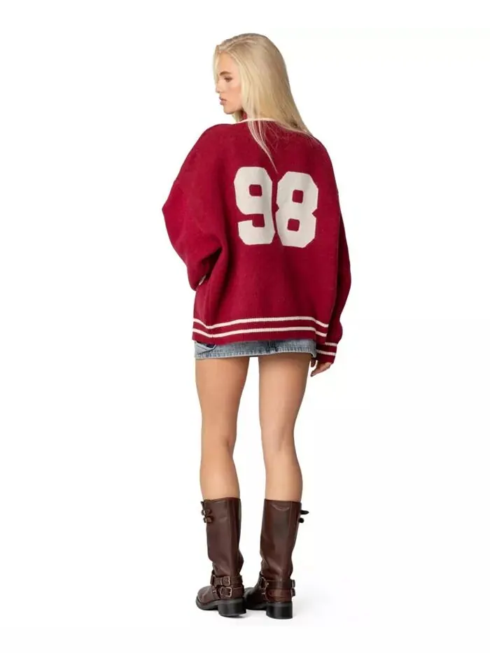 Женский свитер 98 Varsity на молнии Edikted — изображение 3 из 5, бордовый