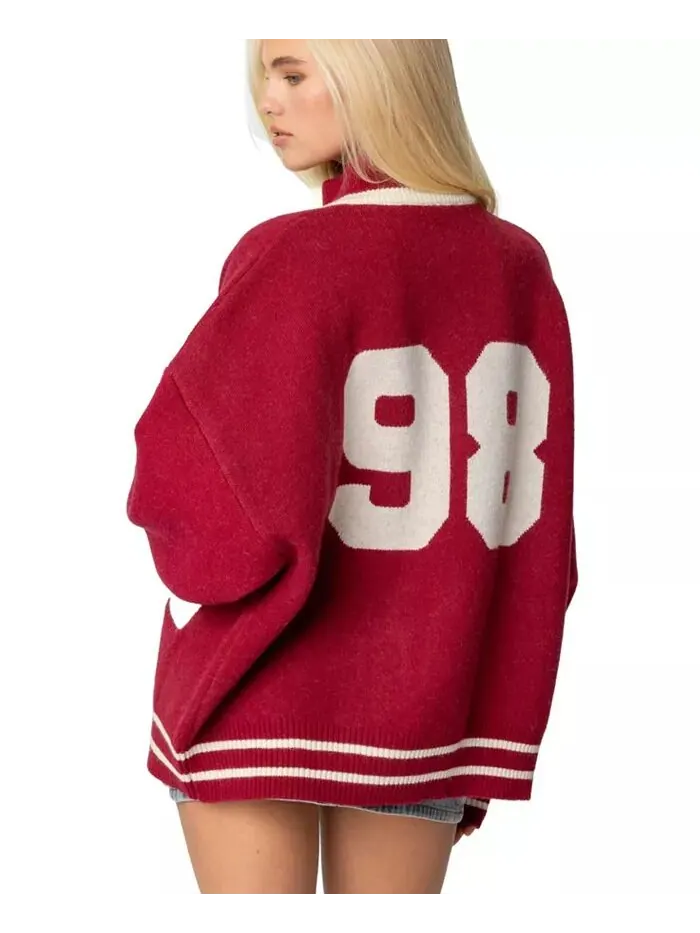 Женский свитер 98 Varsity на молнии Edikted — изображение 4 из 5, бордовый