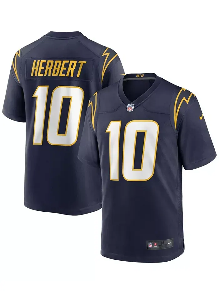 Мужская альтернативная игровая футболка Джастина Герберта Los Angeles Chargers Nike — изображение 1 из 3, темно-синий