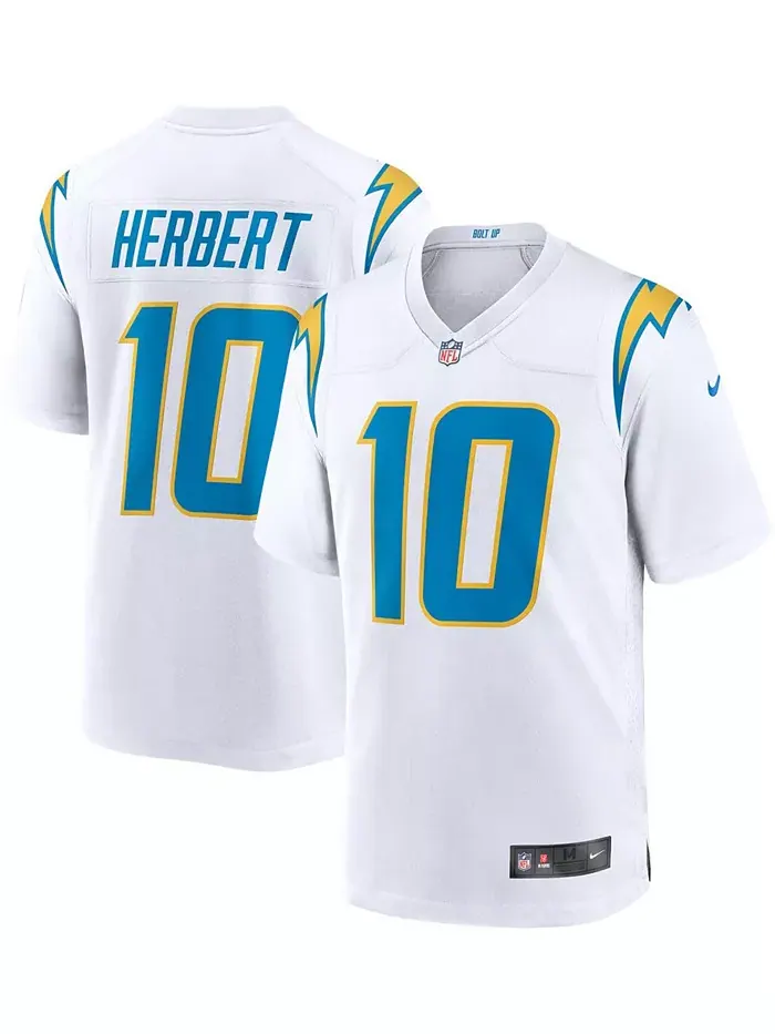 Мужская альтернативная игровая футболка Джастина Герберта Los Angeles Chargers Nike — изображение 1 из 5, белый