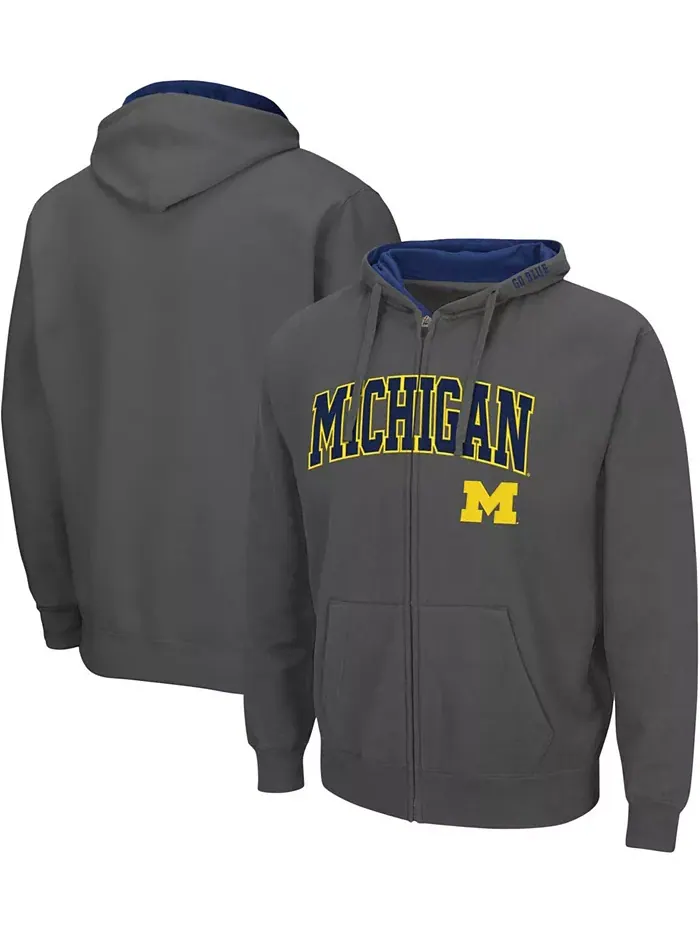 Мужская толстовка Michigan Wolverines Arch Logo 3.0 с молнией Colosseum — изображение 1 из 3, темно-серый