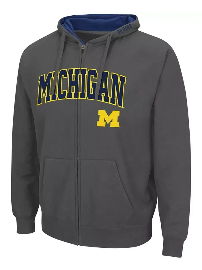 Мужская толстовка Michigan Wolverines Arch Logo 3.0 с молнией Colosseum — изображение 3 из 3, темно-серый