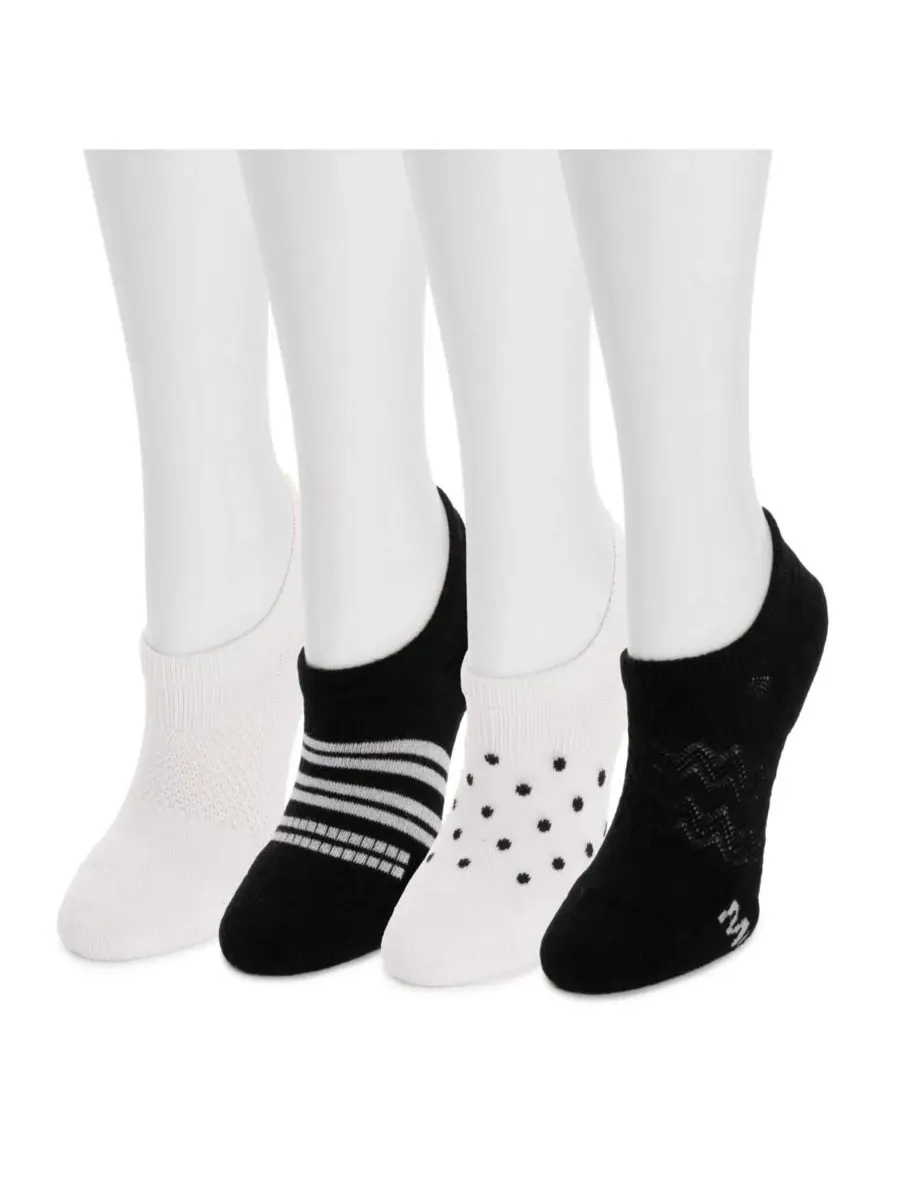 Женские невидимые носки Dream Step, 4 пары в упаковке MUK LUKS — изображение 2 из 3, белый/черный