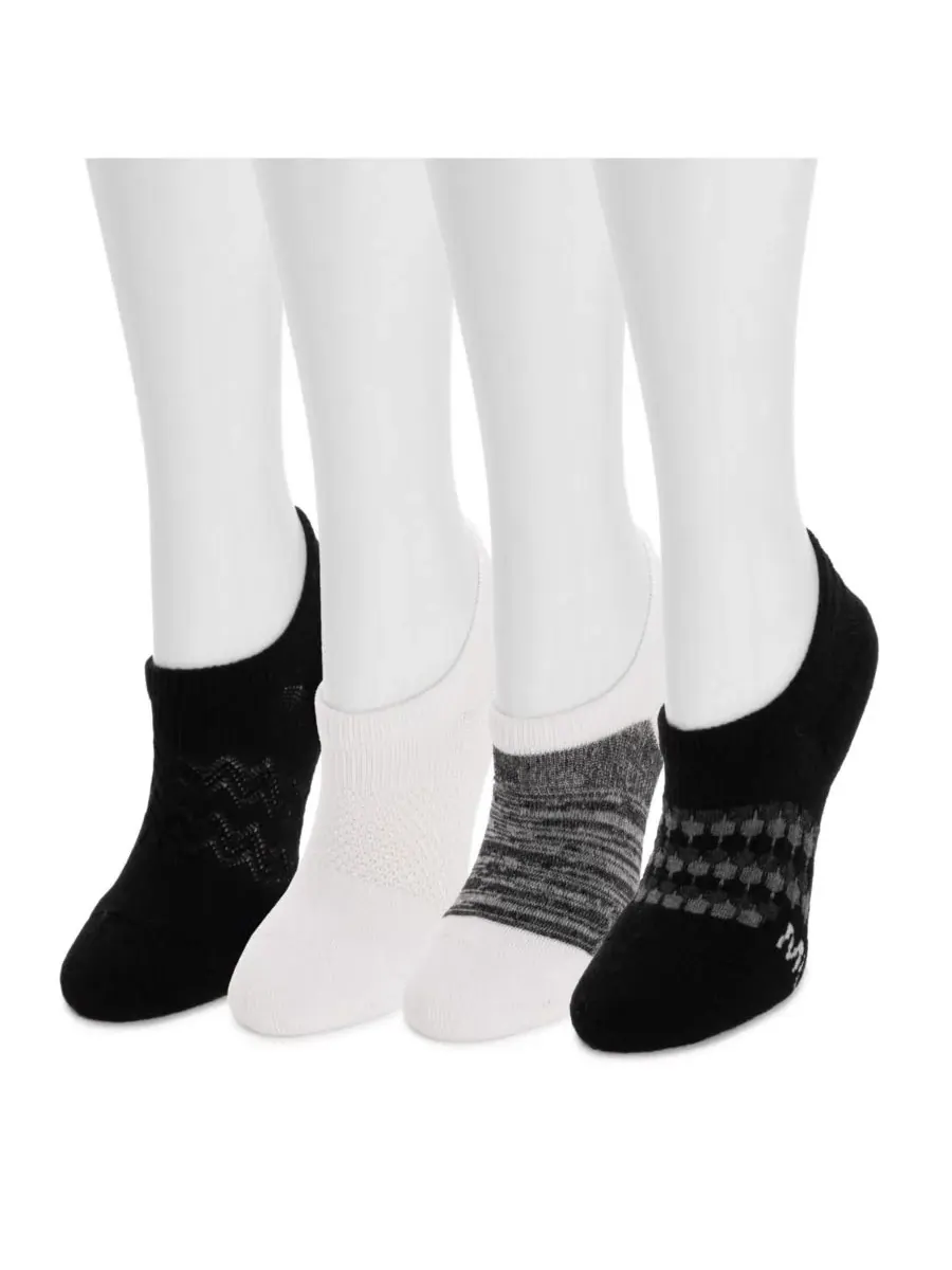 Женские невидимые носки Dream Step, 4 пары в упаковке MUK LUKS — изображение 2 из 3, черный/белый