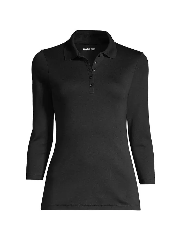Женская рубашка-поло Supima Cotton с рукавом 3/4 Lands' End — изображение 2 из 2, черный