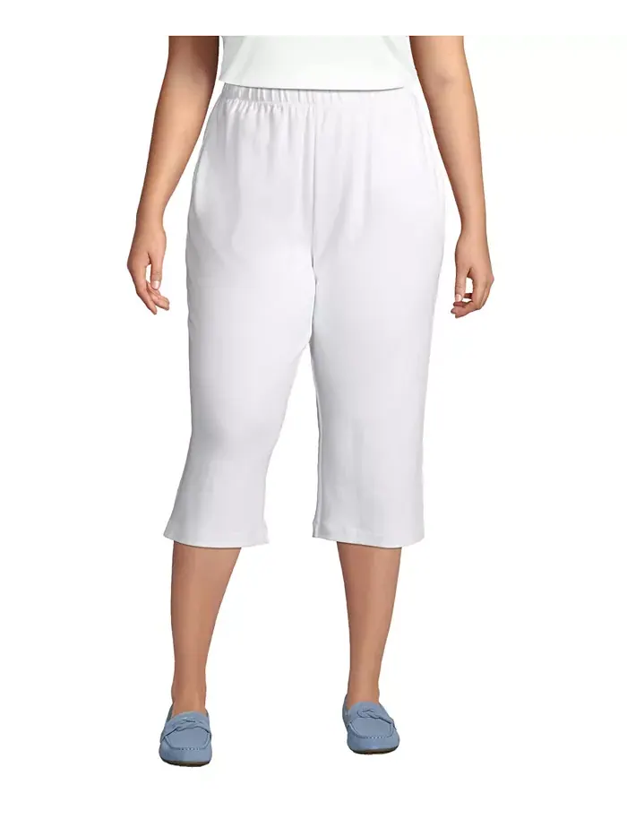 Спортивные капри с высокой посадкой и эластичным поясом Plus Size Lands' End — изображение 1 из 3, белый