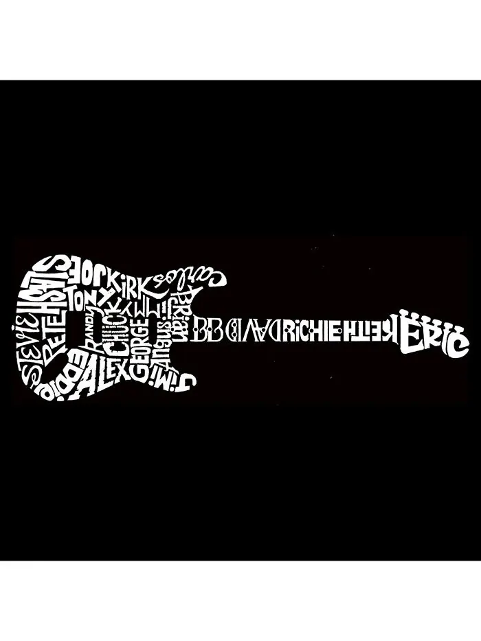Мужская футболка с длинным рукавом Word Art — Rock Guitar LA Pop Art — изображение 2 из 2, черный
