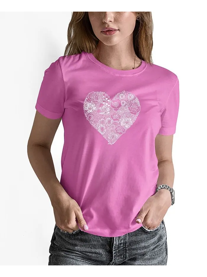 Женская футболка с короткими рукавами и надписью Word Art Heart Flowers LA Pop Art — изображение 1 из 2, розовый