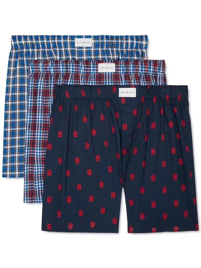 Мужские боксеры из хлопкового поплина с классическим принтом, 3 шт Tommy Hilfiger