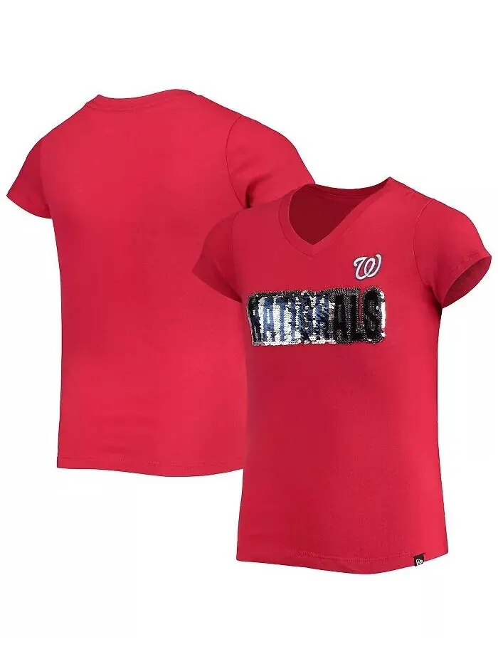 Красная футболка команды Big Girls Washington Nationals с пайетками New Era